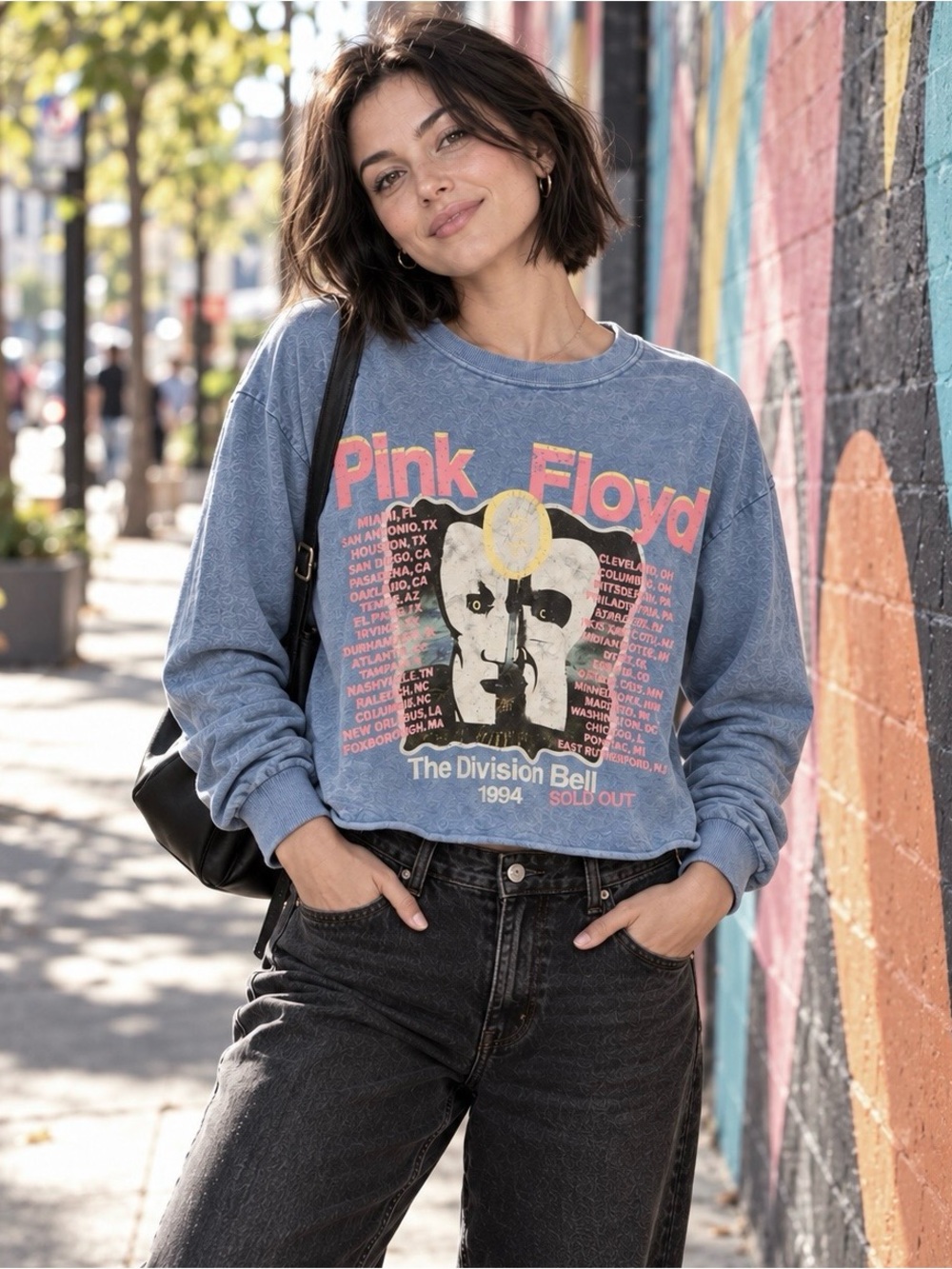 Pink Floyd Division Bell Tour Cropped Long Sleeve Graphic Tee Women’s M